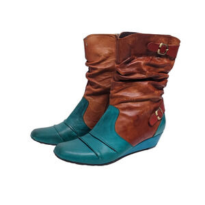 ELITE BY CORKY'S WOMEN'S TRACY COLOR BLOCK SOUTHWESTERN BOOTS TAN AQUA  Size 10